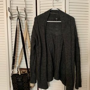 Thick, dark gray cardigan